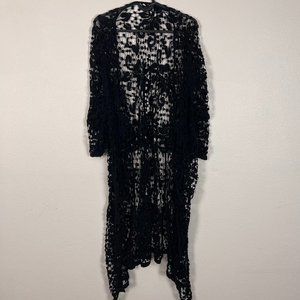 Do Everything In Love Womens Black Crochet Duster Cardigan Beach Cover Up OS
